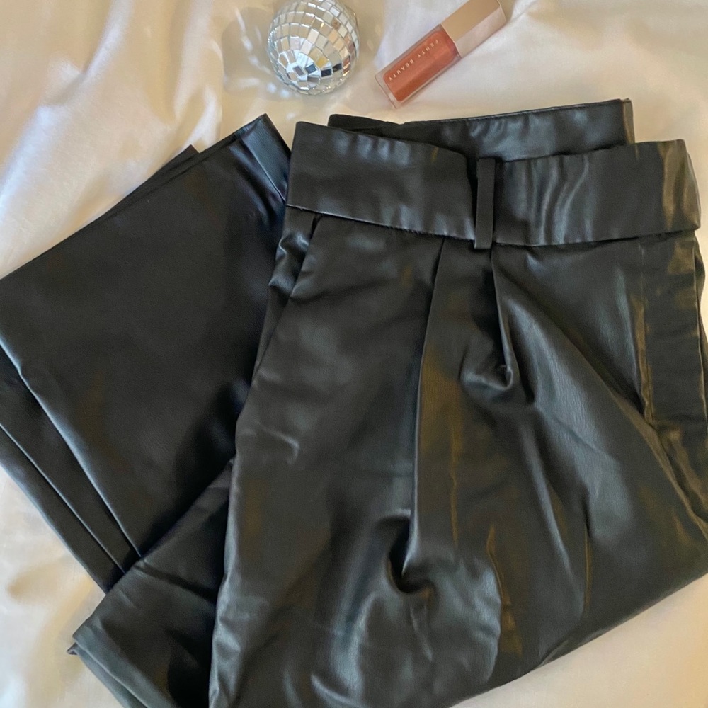 H&M PLEATED FAUX LEATHER PANTS TROUSERS SIZE 18